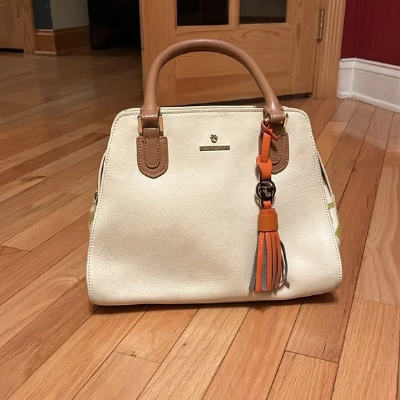 LNWOT Spartina 449 Heyward Alljoy Satchel w/linen side panels & interior. - Picture 2 of 11